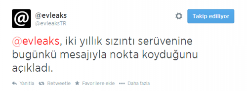 Evleaks TR twitter hesabının konu ile alakalı açıklaması.