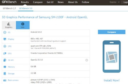 Giriş Seviyesi Samsung SM-J100F 64-Bit Marvell Chip GFXBench’de Çıktı