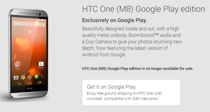 HTC One M8 Google Play Edition'a Veda